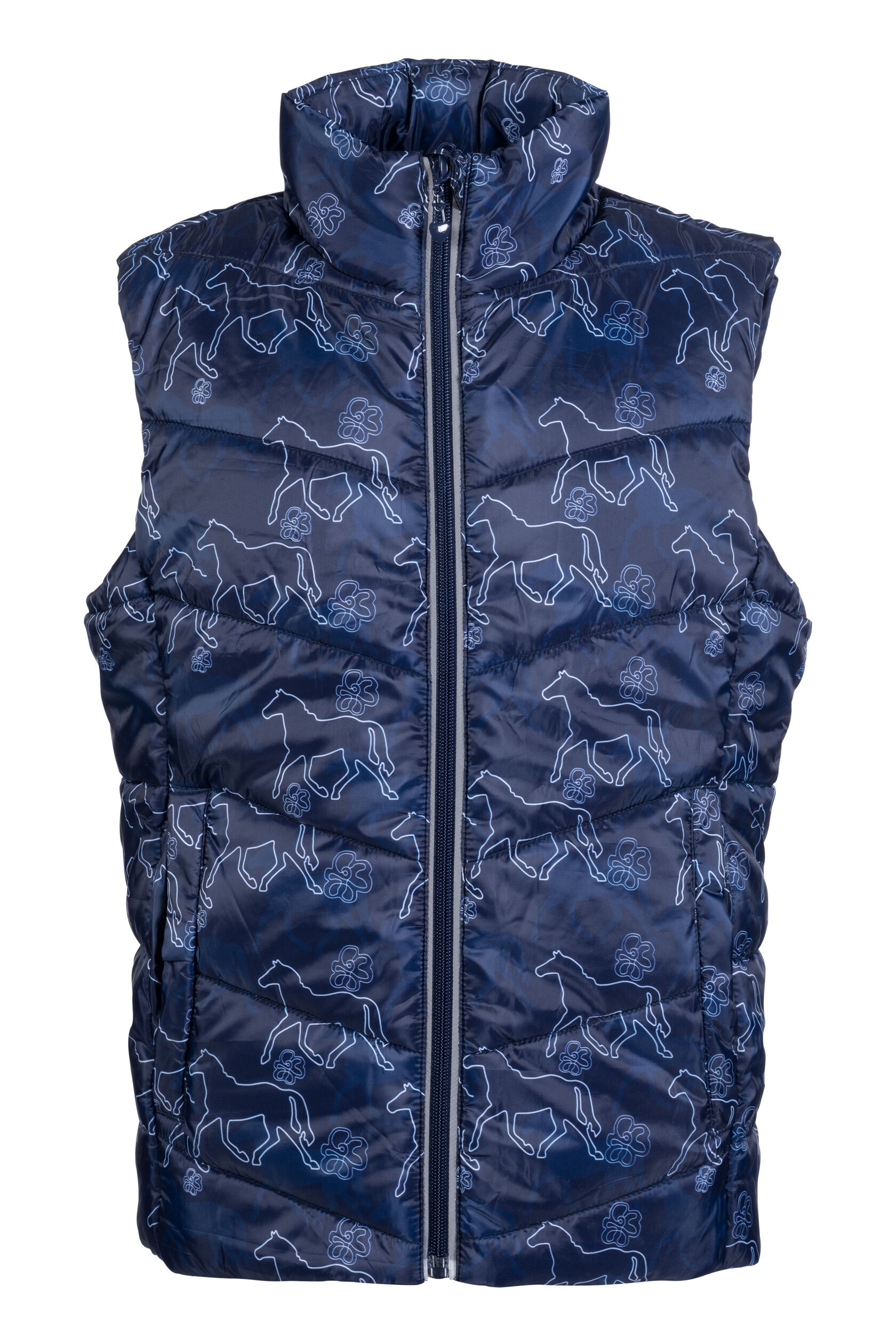 Жилетка детская с лошадками и светоотражающими элементами, размер 146/152 см. цвет темно-синий