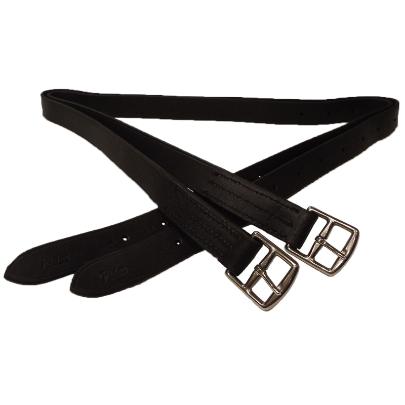 Путлища из толстой кожи усиленные стропой, черные, 145 см.